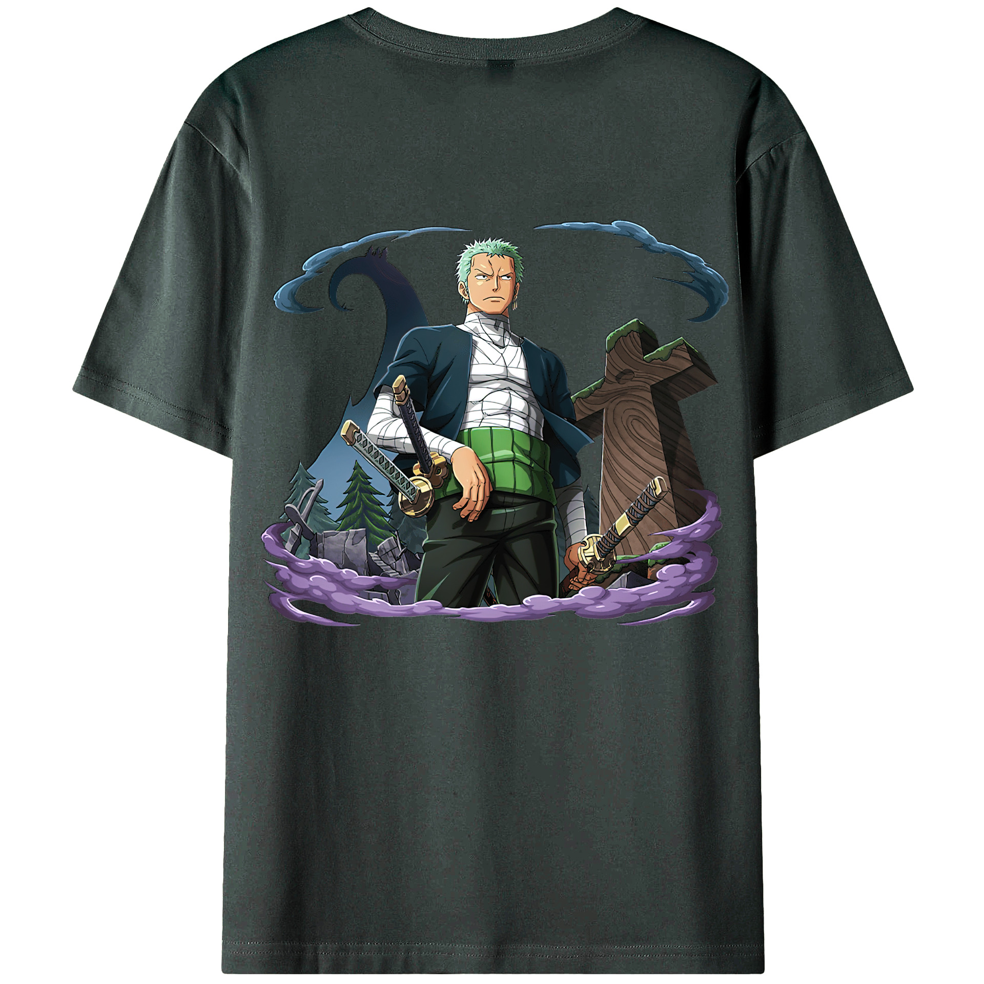 ワンピース ロロノア・ゾロ ONE PIECE Roronoa Zoro 綿100％ メンズ半袖Tシャツ（バックプリント） 通気性
